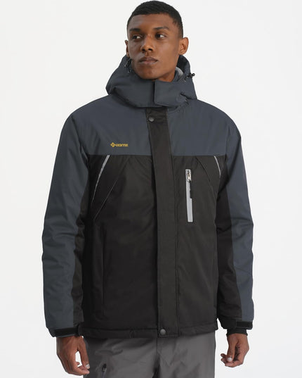 Men'S Windproof Ski Jacket Warm Raincoats Snowboarding Hooded Parka with Multi-Pockets