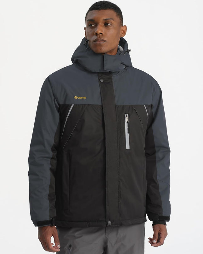 Men'S Windproof Ski Jacket Warm Raincoats Snowboarding Hooded Parka with Multi-Pockets