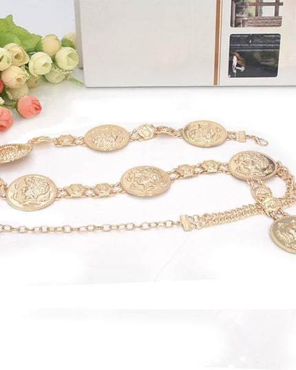 Gold Chain Belt Designer Belts for Women High Quality Waist Ketting Riem Silver Metal Big Coin Cinturon Mujer Cummerbunds