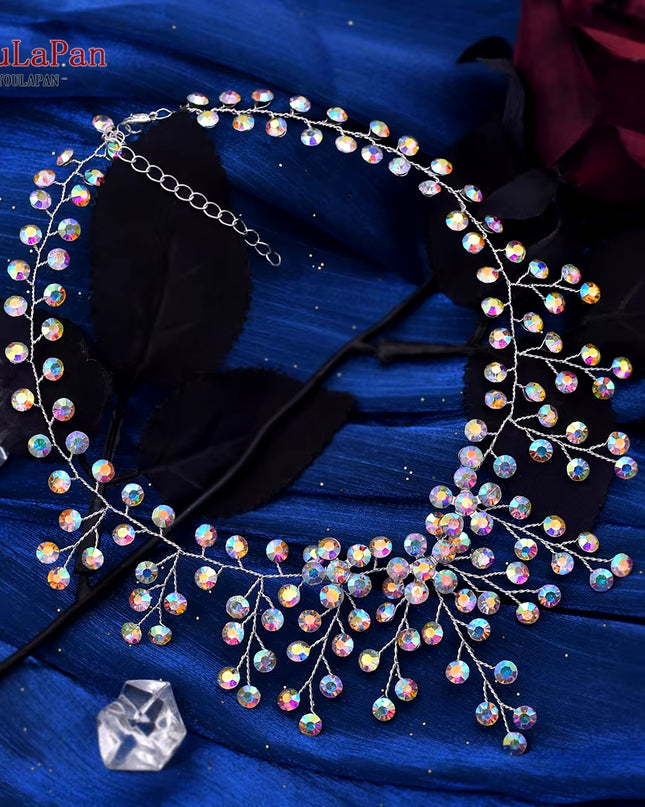 TOPQUEEN Elegant Crystal Woman Necklace Bridal Clavicle Chain Choker Wedding Party Diamante Brides Jewelry Anniversary Gift HN01