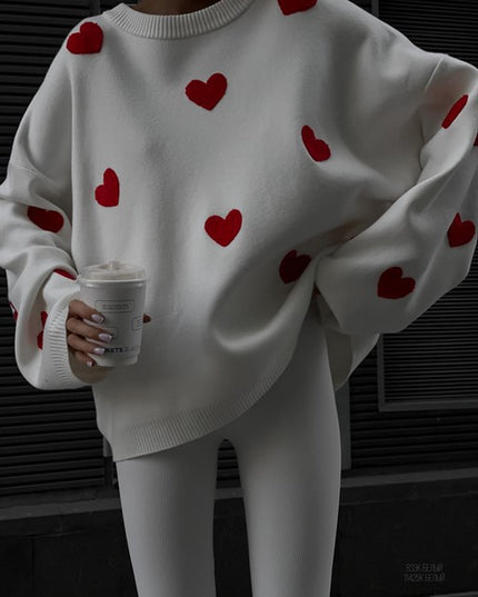 Long Sleeve Loose Heart-Shaped round Neck Sweater for Women Autumn and Winter