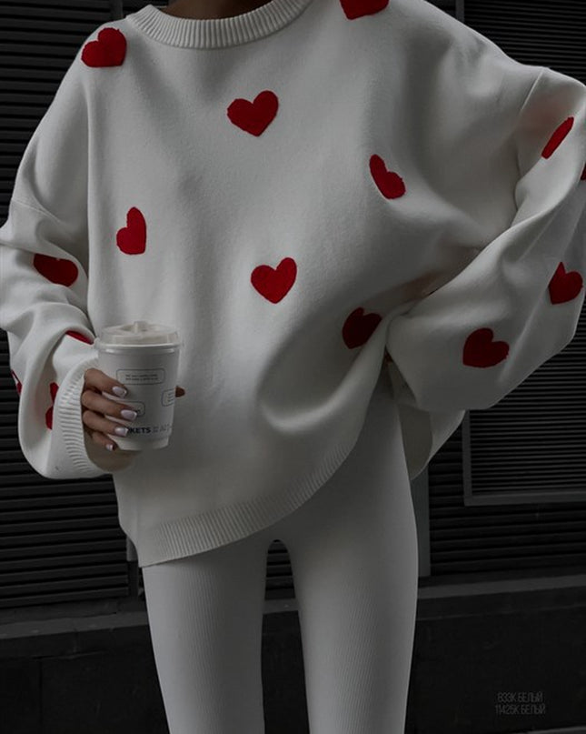 Long Sleeve Loose Heart-Shaped round Neck Sweater for Women Autumn and Winter