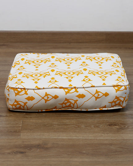Large Patterned Floor Cushion (20x20") - Moroccan Inspired - Cream with Yellow Design - 100% Cotton - Eco-Friendly-1