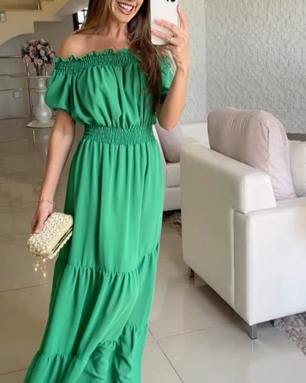 Boho Dresses for Women 2024 Summer Sexy off Shoulder Solid Color Flare Sleeve Tunic Dress Women Casual Mini Sundress Vestido