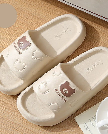 Cute Cartoon Bear Slippers for Women Summer Indoor Thick-Soled Non-Slip Floor Bathroom Home Slippers Men House Shoes