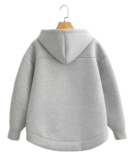 Winter New Women'S Zipper Hoodie High Street Unisex Style Double Pockets Oversize Loose Sweatshirts Outerwear Top
