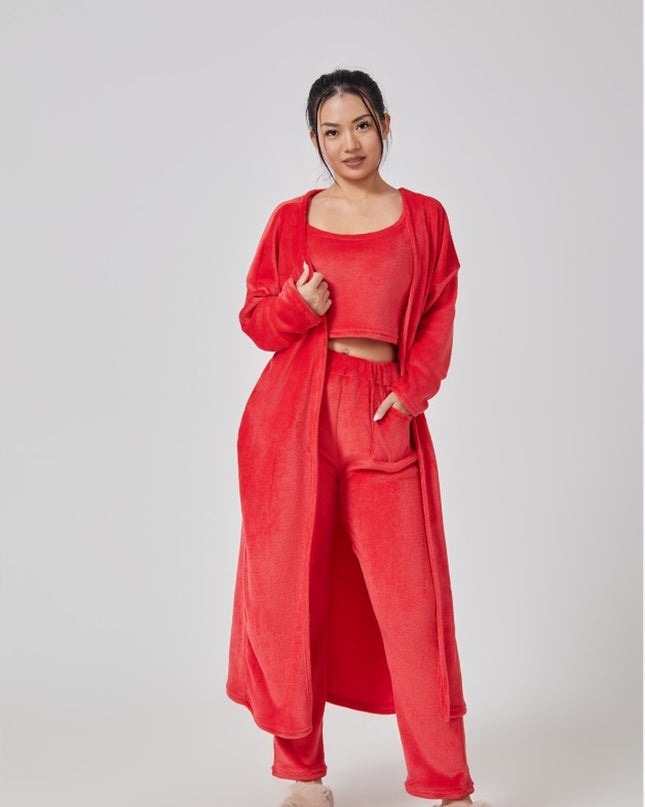 Cozy Pajama Set, 3 Piece Lounge Set, Cute Loungewear, Warm Suit Sets, Matching Set, Lounge Set, 3 Piece Pant Sets, Women Winter Dress