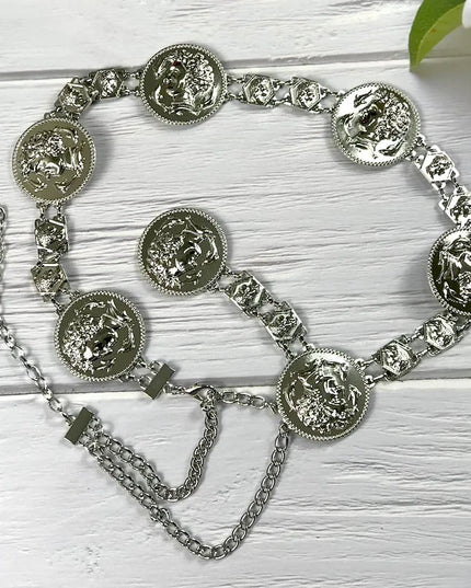 Gold Chain Belt Designer Belts for Women High Quality Waist Ketting Riem Silver Metal Big Coin Cinturon Mujer Cummerbunds