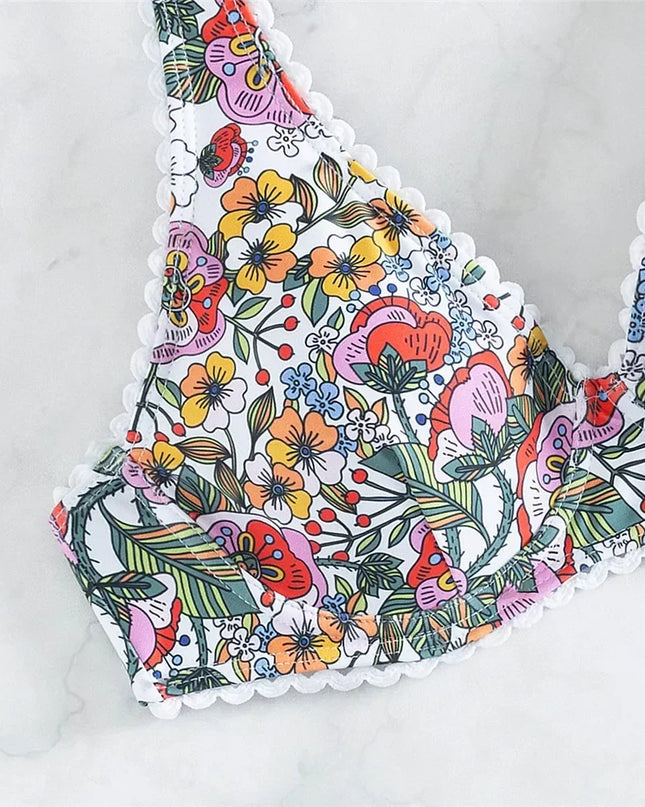 Sexy Flower Print Push up Bikinis Sets 2025 Women Underwired Swimwear High Waist Swimsuits Back Knotted Beach Wear Bathing Suit