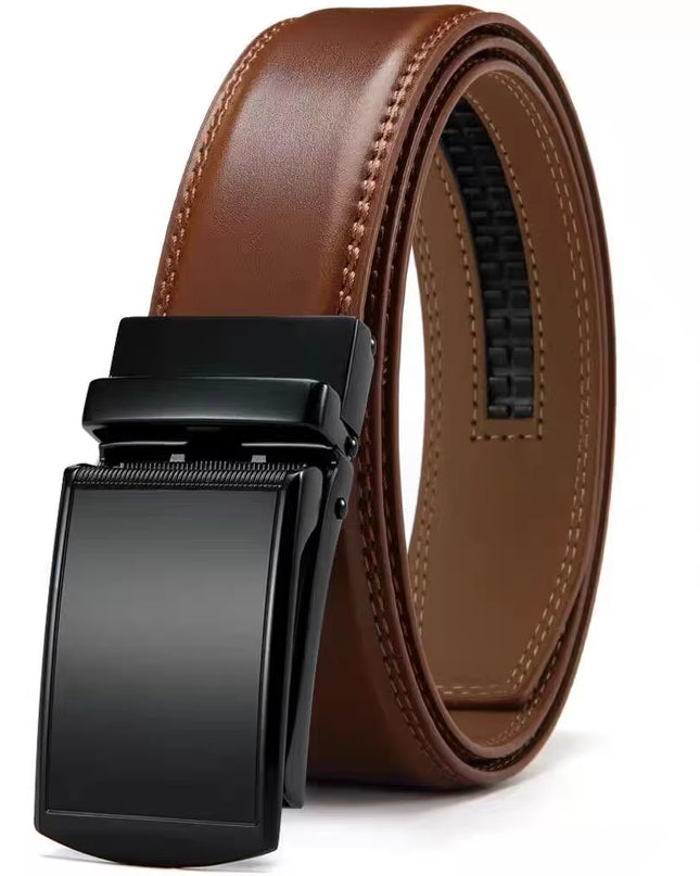 Men'S Ratchet Click Belt Genuine Leather Dress Belt for Men Jeans Holeless Automatic Sliding Buckle Black Brown Belts Cin