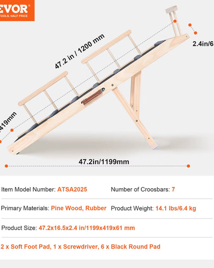 Dog Ramp Folding Ladder Anti-Slip High Adjustable Wooden Pet Ramp Removable for Small Old Dog Climbing Stairs Sofa Car