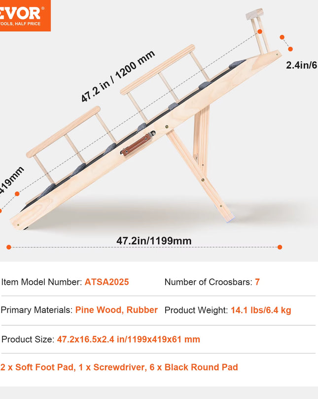 Dog Ramp Folding Ladder Anti-Slip High Adjustable Wooden Pet Ramp Removable for Small Old Dog Climbing Stairs Sofa Car