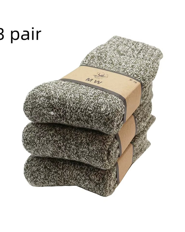 Winter Men'S Merino Wool Socks Super Thick Warm High Quality Harajuku Retro Snow Casual Antifreeze Cashmere Socks Men 3 Pair