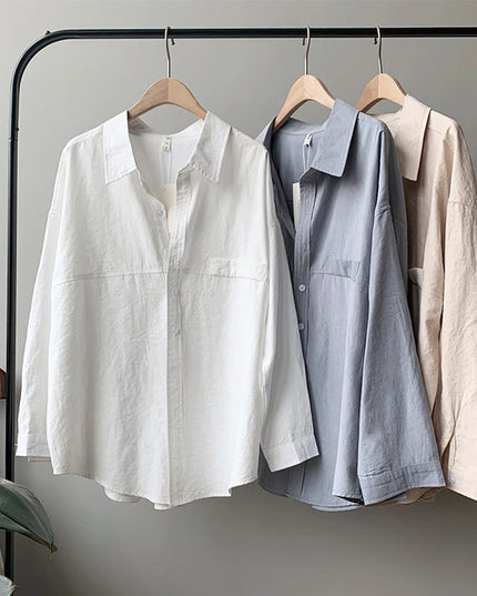Minimalist Loose White Shirts for Women Turn-Down Collar Solid Female Shirts Tops 2020 Spring Summer Blouses