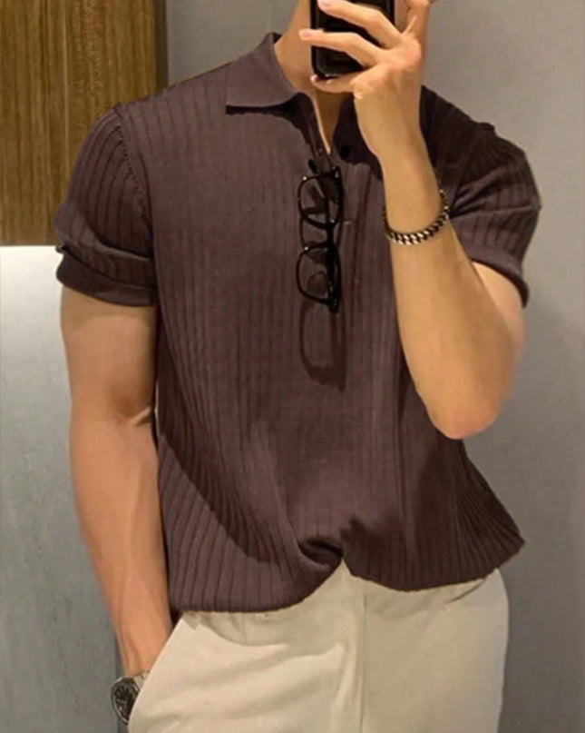 Manfinity Hypemode Men'S Solid Color Rib-Knit Polo Shirt