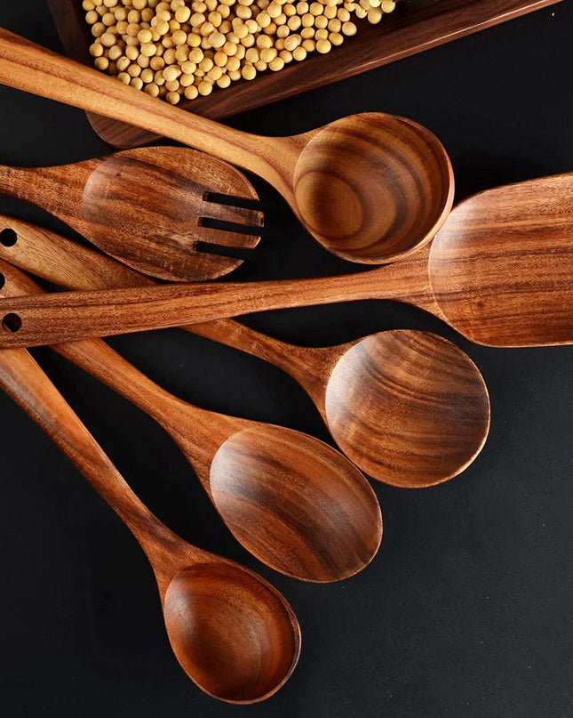Wooden Spoons for Cooking,12 Pack Wooden Utensils for Cooking Wooden Kitchen Utensils Set Wooden Cooking Utensils Natural Teak Wooden Spatulas for Cooking (12Pcs)