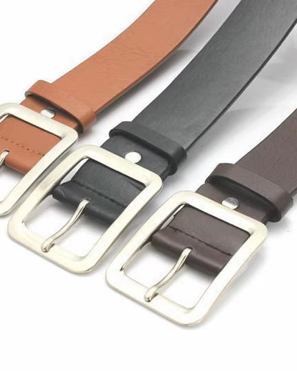 2025 Square Pin Buckles Belts Men Silver Buckle Leather Belts for Jeans Retro Wild Belts for Men Waistbands Students Strap