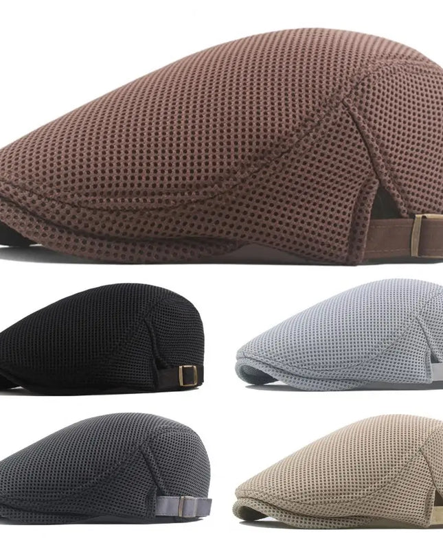 Hollow Breathable Mesh Men Beret Hat Adjustable Buckle Summer Autumn Sunscreen Men Cap Sport