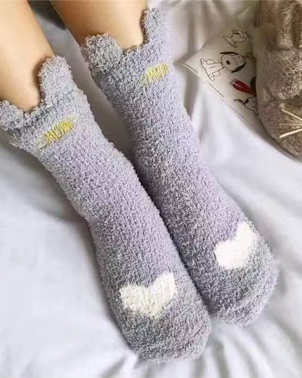 2 Pairs Cute Cow Spots Print Socks, Thickened & Warm Coral Fleece Socks, Women'S Stockings & Hosiery