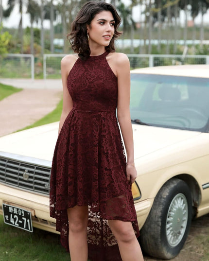 Women Halter Lace Wedding Guest Dress Hi-Lo Cocktail Party Bridesmaid Formal Dresses