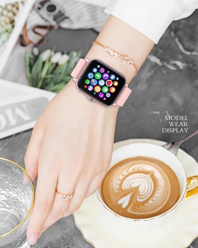 Smart Fitness Tracker Watch for Android/Ios - IP68, Heart Rate/Blood Oxygen/Sleep Monitoring, 8 Sports Modes, Breath Training, Weather Updates - 1.69-Inch Display for Men and Women (Rose Gold)