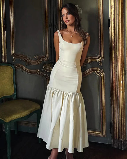 Midi Holiday Dress 2024 New Arrivals Red Spaghetti Strap Elegant Hem Dress Casual Birthday Party Dresses