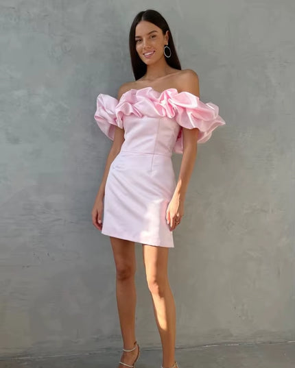 Clearance Sale ! Summer White Ruffle Party Dresses Elegant off the Shoulder Wedding Guest Dress Elastic Satin Women'S Clothing