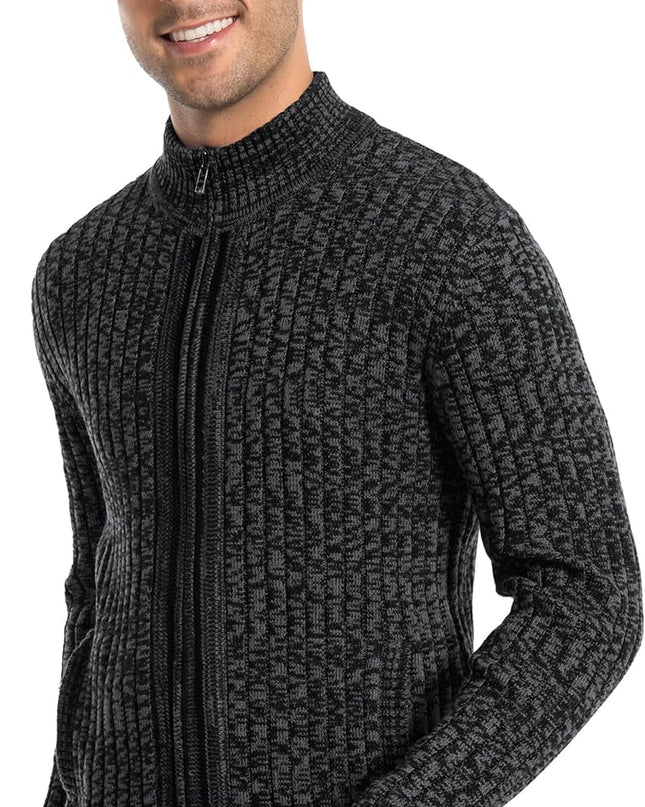 Men'S Cardigan Sweaters Full Zip up Stand Collar Slim Fit Casual Knitted Sweater with 2 Front Pockets