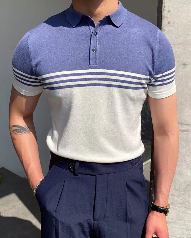 Summer Men Fashion Polo Shirts Short Sleeve Turn-Down Collar Patchwork Casual Polos Mens Clothing Male Tops Pullover Streetwear