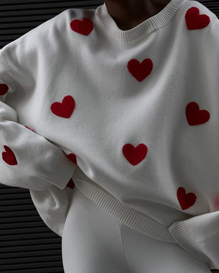 Long Sleeve Loose Heart-Shaped round Neck Sweater for Women Autumn and Winter