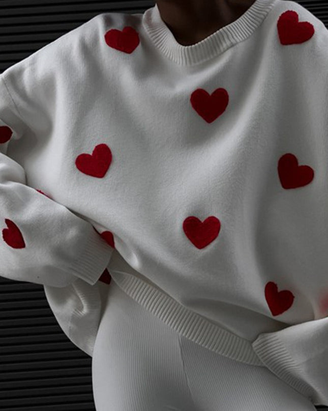Long Sleeve Loose Heart-Shaped round Neck Sweater for Women Autumn and Winter