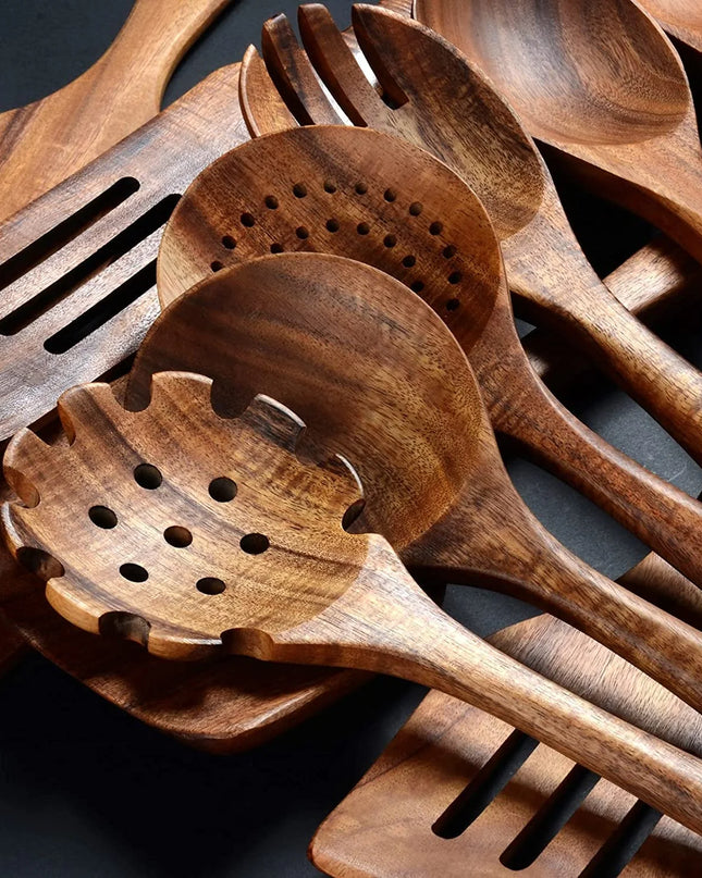 Wooden Spoons for Cooking,12 Pack Wooden Utensils for Cooking Wooden Kitchen Utensils Set Wooden Cooking Utensils Natural Teak Wooden Spatulas for Cooking (12Pcs)