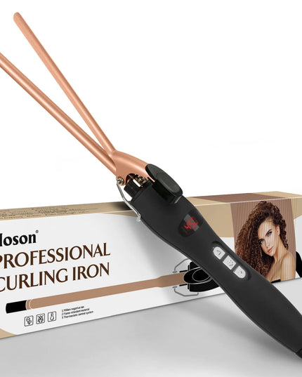 9Mm Thin Curling Iron Ceramic, 3/8 Inch Small Barrel Hair Curling Wand for Long & Short Hair, LCD Display with 9 Heat Setting Include Glove(Golden)