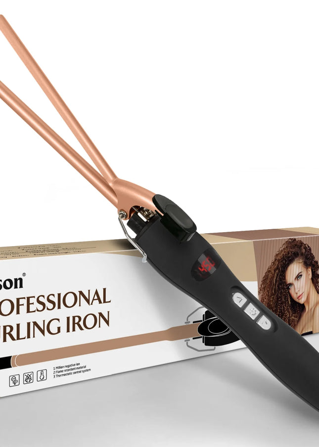 9Mm Thin Curling Iron Ceramic, 3/8 Inch Small Barrel Hair Curling Wand for Long & Short Hair, LCD Display with 9 Heat Setting Include Glove(Golden)