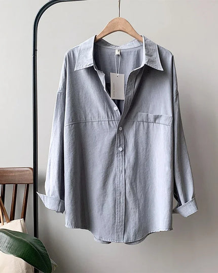 Minimalist Loose White Shirts for Women Turn-Down Collar Solid Female Shirts Tops 2020 Spring Summer Blouses