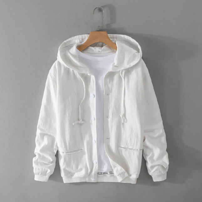 New Designer Italy Quality Linen Hooded Jacket for Men Casual Trend Spring Autumn Outerwear Blazer Top Clothes Chaquetas Jaqueta