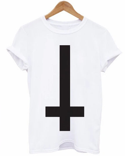 Inverted Cross Printed Men T Shirt Religion Swag Hipster Girl Retro Tshirt Cotton Custom Tee Shirt for Men Women plus Size