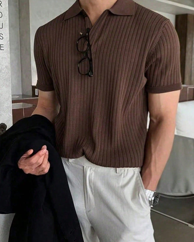 Manfinity Hypemode Men'S Solid Color Rib-Knit Polo Shirt