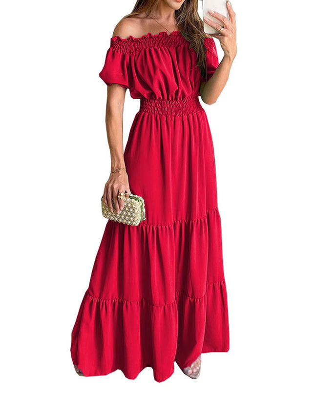 Boho Dresses for Women 2024 Summer Sexy off Shoulder Solid Color Flare Sleeve Tunic Dress Women Casual Mini Sundress Vestido