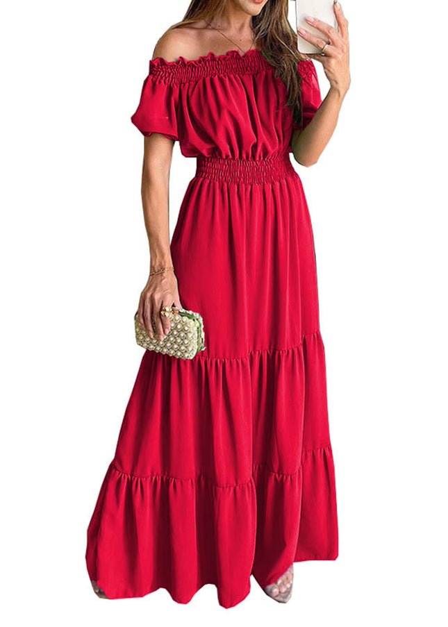Boho Dresses for Women 2024 Summer Sexy off Shoulder Solid Color Flare Sleeve Tunic Dress Women Casual Mini Sundress Vestido
