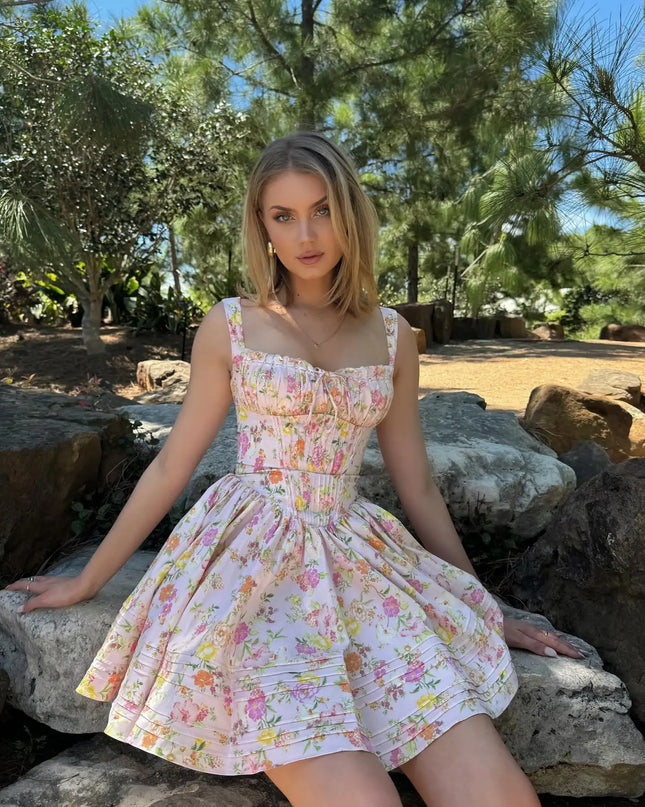 Summer Elegant Party Dresses 2024 New Arrival Floral Print a Line Birthday Dresses Casual Mini Graduation Dress Women