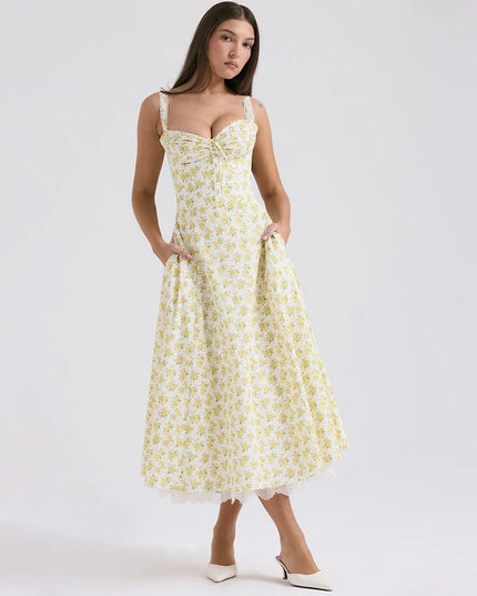 Mingmingxi Elegant Summer Midi Dress 2024 New Arrivals Floral Print Holiday Flare Party Dress Casual Women Dress Wholesale