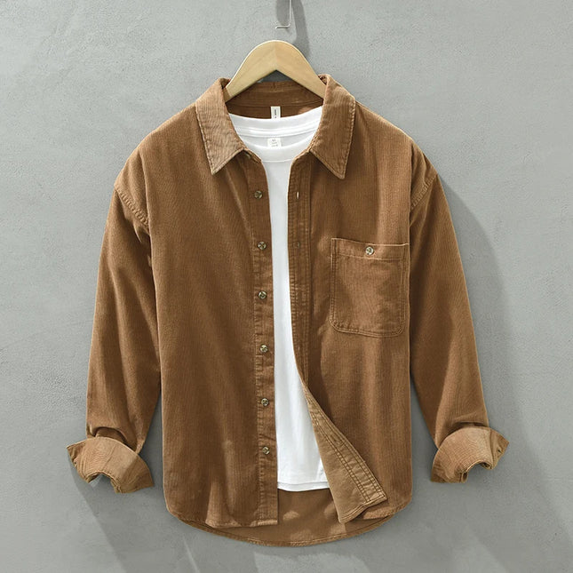 New Italy Quality Corduroy Cotton Shirt Men Brand Trend Thickness Long Sleeve Comfortable Tops Clothing Chemise Homme Drop-Ship
