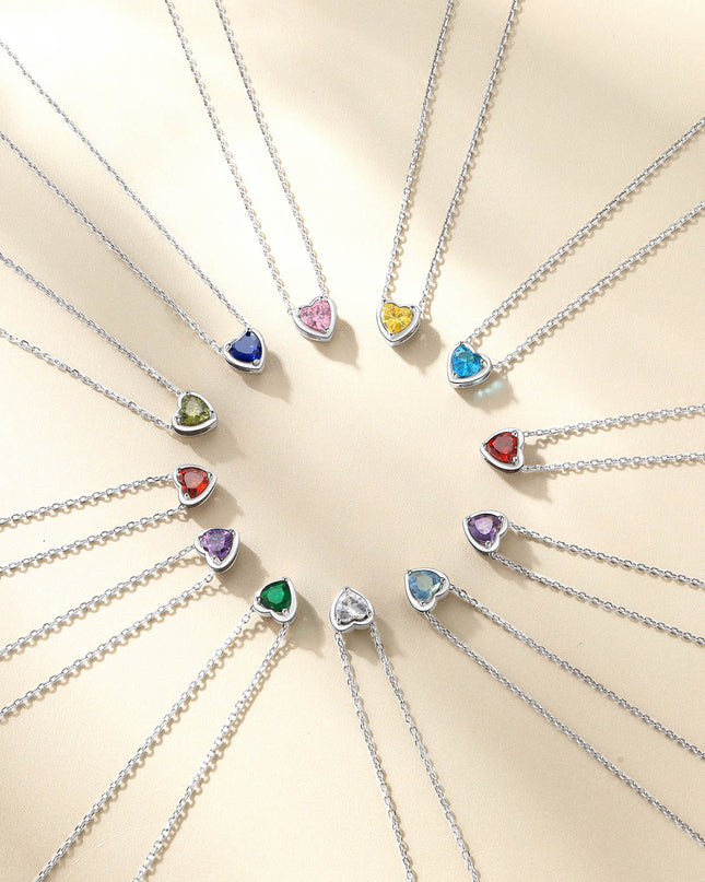 Silver Necklace 925 Sterling Silver Birthstone Love Heart Necklace Gifts for Women
