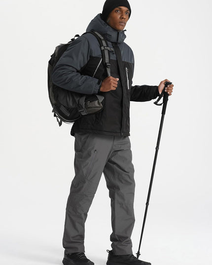 Men'S Windproof Ski Jacket Warm Raincoats Snowboarding Hooded Parka with Multi-Pockets