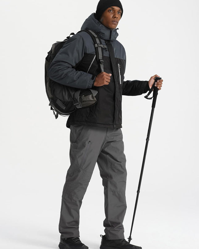 Men'S Windproof Ski Jacket Warm Raincoats Snowboarding Hooded Parka with Multi-Pockets