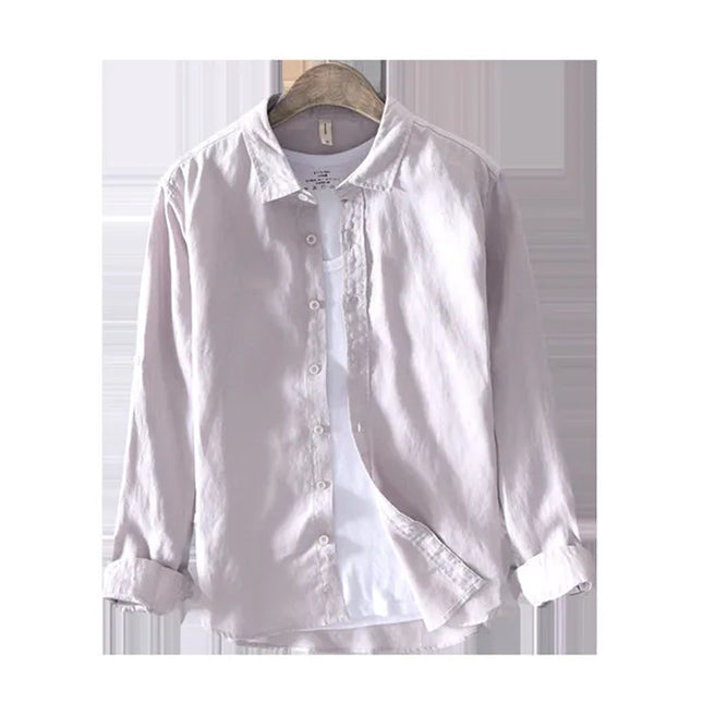 New Designer Italy Style 100% Linen Long-Sleeved Shirt Men Brand Casual 5 Colors Solid White Shirts for Men Top Camisa Chemise
