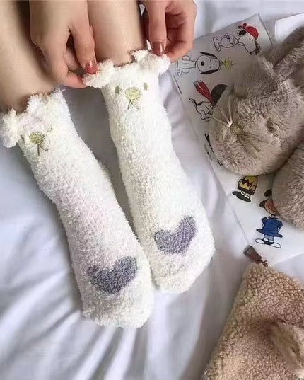 2 Pairs Cute Cow Spots Print Socks, Thickened & Warm Coral Fleece Socks, Women'S Stockings & Hosiery