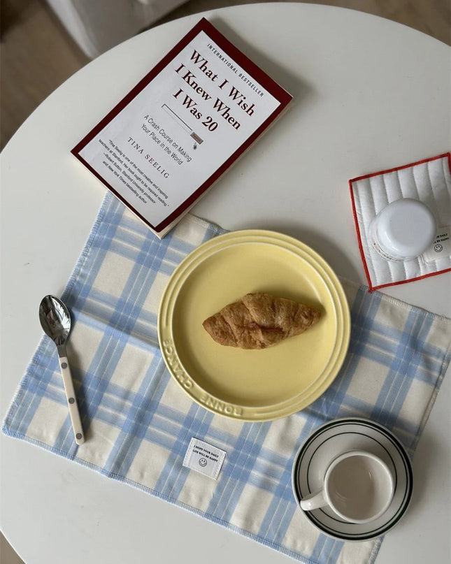 Retro Pastel Blue Checker Placemat for Dopamine Table Setting