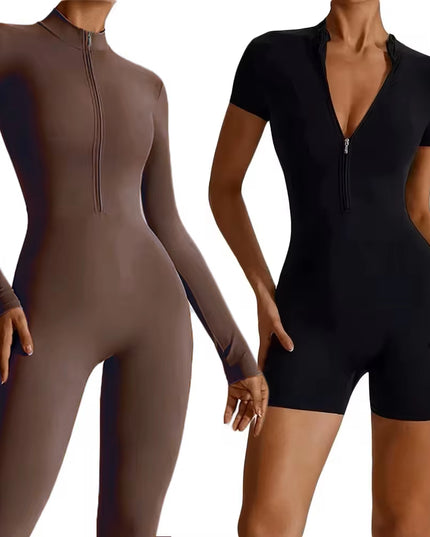 Summer Zipper Workout Jumpsuit Sports Overalls Women Gym Clothing Running Fitness Suits Gym Tracksuit Short Sportswear Yoga Set